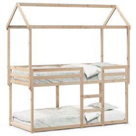 Cama litera con techo madera maciza de pino 90x200 cm de , Camas y somieres - Ref: Foro24-3282119, Precio: 232,99 €, Descuent...