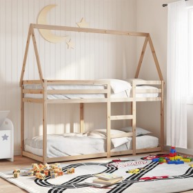 Cama litera con techo madera maciza de pino 80x200 cm de , Camas y somieres - Ref: Foro24-3282081, Precio: 179,75 €, Descuent...