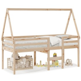 High bed with solid pine wood roof 80x200 cm by , Beds and slatted bases - Ref: Foro24-3282095, Price: 163,98 €, Discount: %