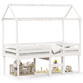 Cama alta con techo blanca madera maciza pino blanca 90x200 cm de , Camas y somieres - Ref: Foro24-3282133, Precio: 267,99 €,...