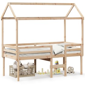 High bed with solid pine wood roof 90x190 cm by , Beds and slatted bases - Ref: Foro24-3282138, Price: 209,80 €, Discount: %