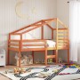 High bed with solid pine wood roof in brown wax 75x190 cm by , Beds and slatted bases - Ref: Foro24-3281985, Price: 210,99 €,...