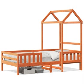 Bed frame with solid pine wood roof in brown, 90x190 cm. by , Beds and slatted bases - Ref: Foro24-3282167, Price: 199,61 €, ...