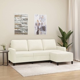 Sofá de 3 plazas con taburete de terciopelo crema 180 cm de , Sofás - Ref: Foro24-3201063, Precio: 348,99 €, Descuento: %