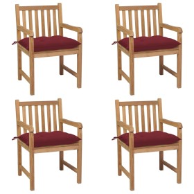 Garden chairs 4 units teak wood with red wine cushions by , Garden chairs - Ref: Foro24-3073028, Price: 517,99 €, Discount: %