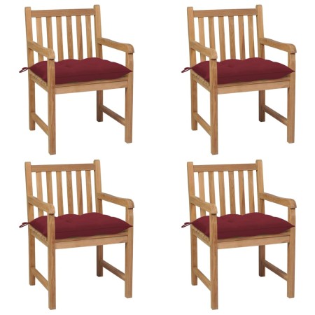 Garden chairs 4 units teak wood with red wine cushions by , Garden chairs - Ref: Foro24-3073028, Price: 551,30 €, Discount: %