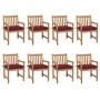 Garden chairs 8 pcs solid teak wood with red wine cushions by , Garden chairs - Ref: Foro24-3073082, Price: 1,00 €, Discount: %