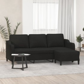 Sofá de 3 plazas con taburete de tela negro 180 cm de , Sofás - Ref: Foro24-3201139, Precio: 336,99 €, Descuento: %