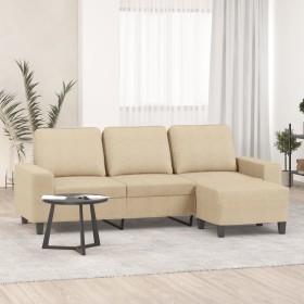 Sofá de 3 plazas con taburete de tela crema 180 cm de , Sofás - Ref: Foro24-3201153, Precio: 368,99 €, Descuento: %