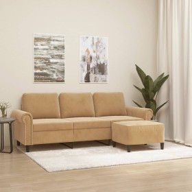 Dreisitzer-Sofa mit braunem Samt-Hocker, 180 cm. von , Sofas - Ref: Foro24-3201222, Preis: 348,99 €, Rabatt: %