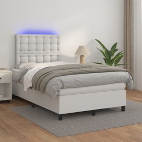 Box spring bed with white synthetic leather mattress and LED lights 120x200 cm by , Beds and slatted bases - Ref: Foro24-3135...