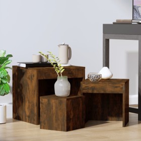 Stackable tables 3 pieces plywood smoked oak by , Side tables - Ref: Foro24-815225, Price: 55,99 €, Discount: %