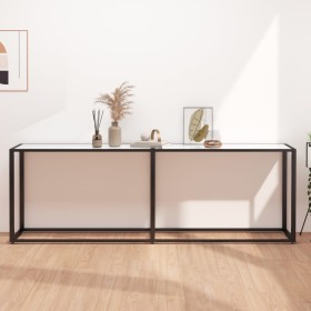 Tempered glass white marble console table 220x35x75.5 cm by , Side tables - Ref: Foro24-331692, Price: 103,99 €, Discount: %