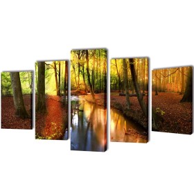 Set decorativo de lienzos para la pared modelo bosque, 100 x 50 cm de , Carteles, copias y arte visual - Ref: Foro24-241578, ...