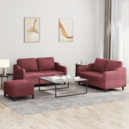 Three-piece sofa set with red wine fabric cushions by , Sofas - Ref: Foro24-3201816, Price: 504,11 €, Discount: %