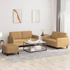 3-piece brown velvet sofa set by , Sofas - Ref: Foro24-3201991, Price: 524,67 €, Discount: %