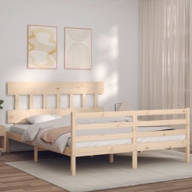 Estructura de cama de matrimonio con cabecero madera maciza de vidaXL, Camas y somieres - Ref: Foro24-3195161, Precio: 132,99...