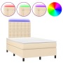 Box spring bed with mattress and LED lights, cream fabric, 120x190 cm. by , Beds and slatted bases - Ref: Foro24-3270230, Pri...