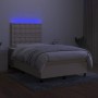 Boxspringbett mit Matratze und LED-Lichtern, cremefarbenem Stoff, 120x190 cm. von , Betten und Lattenroste - Ref: Foro24-3270...