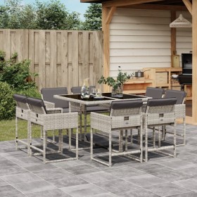 Garden dining set 9 pieces with light gray synthetic rattan cushions by , Garden sets - Ref: Foro24-3278146, Price: 578,15 €,...