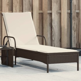 Lounger with wheels and brown synthetic rattan cushion by , Loungers - Ref: Foro24-368309, Price: 167,99 €, Discount: %