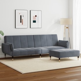 Sofá cama de 2 plazas con taburete terciopelo gris oscuro de , Sofás - Ref: Foro24-3258152, Precio: 356,99 €, Descuento: %