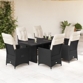 Set de comedor de jardín 7 pzas y cojines ratán sintético negro de , Conjuntos de jardín - Ref: Foro24-3276700, Precio: 776,9...