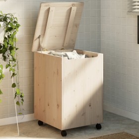 Laundry basket with wheels FROG solid pine wood 45x45x64 cm by , Laundry baskets - Ref: Foro24-4002341, Price: 73,56 €, Disco...