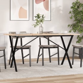 Dining table with X frame made of solid pine wood and iron, 160x80x75cm. by , Kitchen and dining tables - Ref: Foro24-3282699...