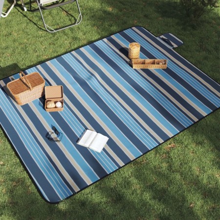 Manta de picnic plegable terciopelo rayas azul blanco 200x150cm de , Camping y senderismo - Ref: Foro24-4004206, Precio: 23,9...