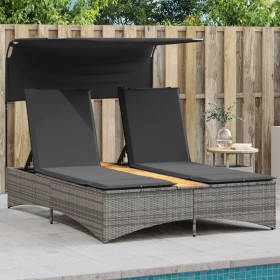 Doppel-Liegestuhl mit Verdeck und Kissen aus grauem synthetischem Rattan. von , Liegen - Ref: Foro24-365622, Preis: 308,66 €,...