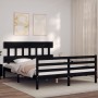 Double bed frame with black solid wood headboard by vidaXL, Beds and slatted bases - Ref: Foro24-3195165, Price: 151,61 €, Di...