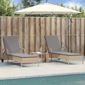 Liegestühle mit Kissen, 2 Stück, aus synthetischem Rattan in Beige. von , Liegen - Ref: Foro24-3261437, Preis: 328,25 €, Raba...