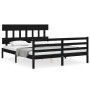 Double bed frame with black solid wood headboard by vidaXL, Beds and slatted bases - Ref: Foro24-3195165, Price: 151,61 €, Di...