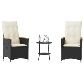 Small table and chairs with 3 black synthetic rattan cushions. by , Garden sets - Ref: Foro24-365657, Price: 265,06 €, Discou...