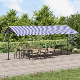 Free-standing awning, blue and white fabric and steel, 600x300 cm. by , Umbrellas - Ref: Foro24-368934, Price: 352,78 €, Disc...