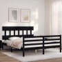 Double bed frame with black solid wood headboard by vidaXL, Beds and slatted bases - Ref: Foro24-3195165, Price: 151,61 €, Di...