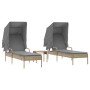 2 synthetic rattan sun loungers with canopy and table in beige color. by , Loungers - Ref: Foro24-3261572, Price: 426,78 €, D...