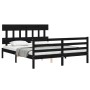 Double bed frame with black solid wood headboard by vidaXL, Beds and slatted bases - Ref: Foro24-3195165, Price: 151,61 €, Di...