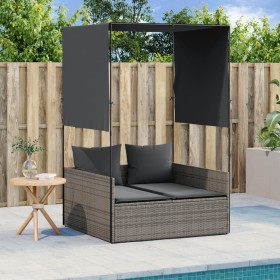 Doppel-Liegestuhl mit Dach und Vorhängen aus grauem synthetischem Rattan. von , Liegen - Ref: Foro24-4002757, Preis: 226,05 €...