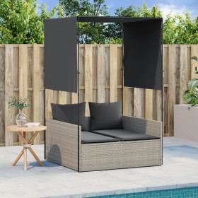 Double sun lounger with roof and light gray synthetic rattan curtains by , Loungers - Ref: Foro24-4002760, Price: 225,86 €, D...