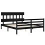 Double bed frame with black solid wood headboard by vidaXL, Beds and slatted bases - Ref: Foro24-3195165, Price: 151,61 €, Di...