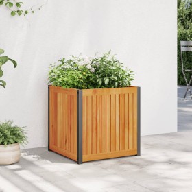 Jardinera de madera maciza de acacia y acero 45x45x44 cm de , Maceteros y jardineras - Ref: Foro24-367610, Precio: 64,99 €, D...