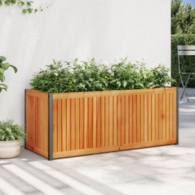 Jardinera de madera maciza de acacia y acero 110x45x44 cm de , Maceteros y jardineras - Ref: Foro24-367612, Precio: 108,02 €,...