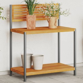 Garden work table made of acacia wood and steel, measuring 90x50x110 cm. by , Pot stands - Ref: Foro24-367619, Price: 98,99 €...