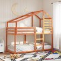 Bunk bed with solid pine wood roof, brown wax, 75x190 cm. by , Beds and slatted bases - Ref: Foro24-3281969, Price: 224,64 €,...