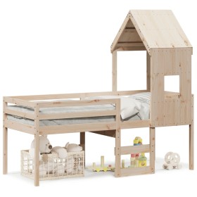 High bed with solid pine wood roof 90x200 cm by , Beds and slatted bases - Ref: Foro24-3282013, Price: 226,26 €, Discount: %