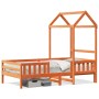 Bed frame with solid pine wood roof in brown, 90x200 cm. by , Beds and slatted bases - Ref: Foro24-3282161, Price: 211,87 €, ...