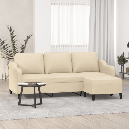 Sofá de 3 plazas con taburete de tela crema 180 cm de , Sofás - Ref: Foro24-3201137, Precio: 357,83 €, Descuento: %