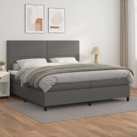 Cama box spring con colchón cuero sintético gris 200x200 cm de , Camas y somieres - Ref: Foro24-3142807, Precio: 688,99 €, De...